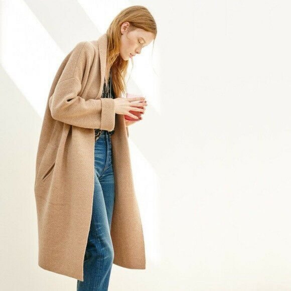 Madewell Jackets & Blazers - Madewell Womens Camel Beige Rivington Soft Merino Wool Coat Sweater Size XS